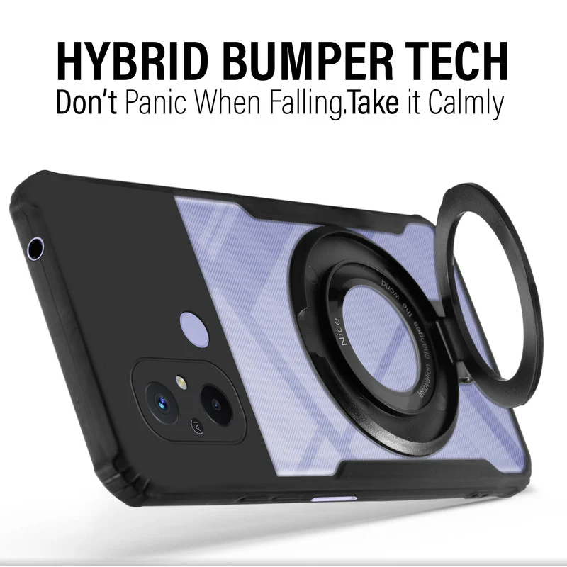 Premium Acrylic Transparent Case with Matte Ring Holder Kickstand Back Cover for Redmi 12C - Image 4
