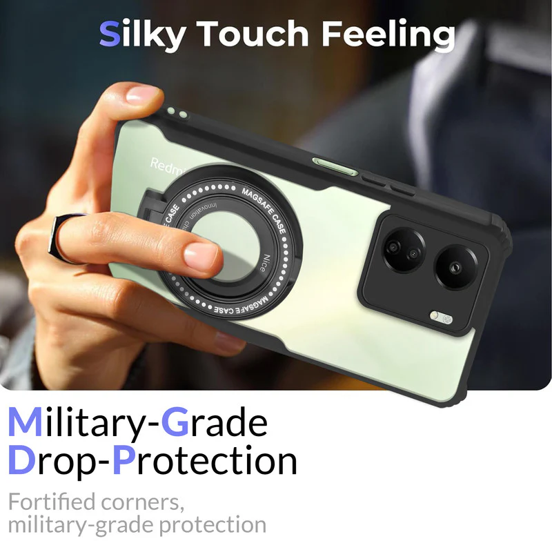 Premium Acrylic Transparent Case with Matte Ring Holder Kickstand Back Cover for Redmi 13C 4G - Image 6