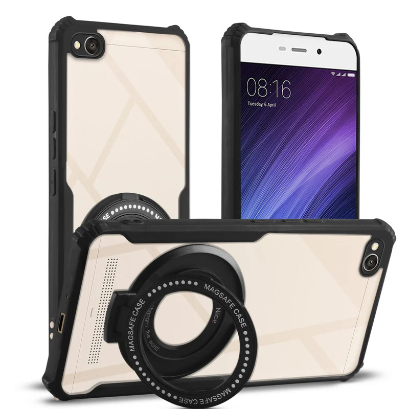 Premium Acrylic Transparent Case with Matte Ring Holder Kickstand Back Cover for Redmi 4A