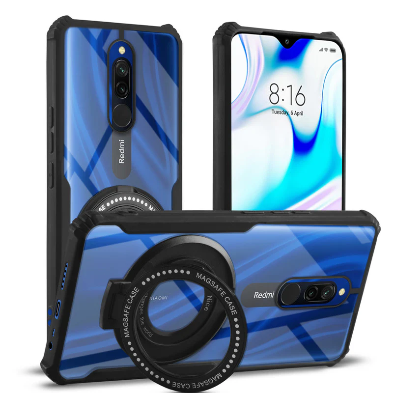 Premium Acrylic Transparent Case with Matte Ring Holder Kickstand Back Cover for Redmi 8
