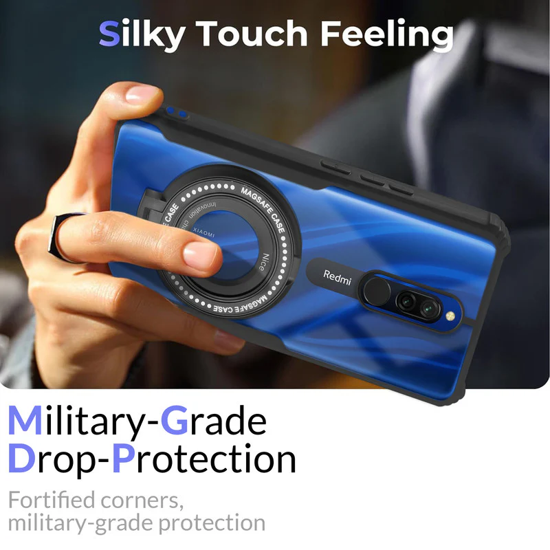 Premium Acrylic Transparent Case with Matte Ring Holder Kickstand Back Cover for Redmi 8 - Image 6