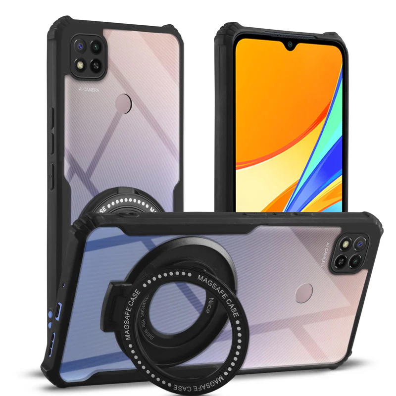 Premium Acrylic Transparent Case with Matte Ring Holder Kickstand Back Cover for Redmi 9C