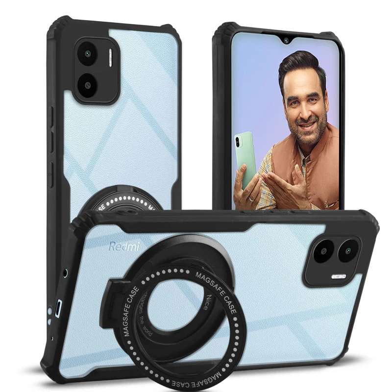 Premium Acrylic Transparent Case with Matte Ring Holder Kickstand Back Cover for Redmi A2 2023