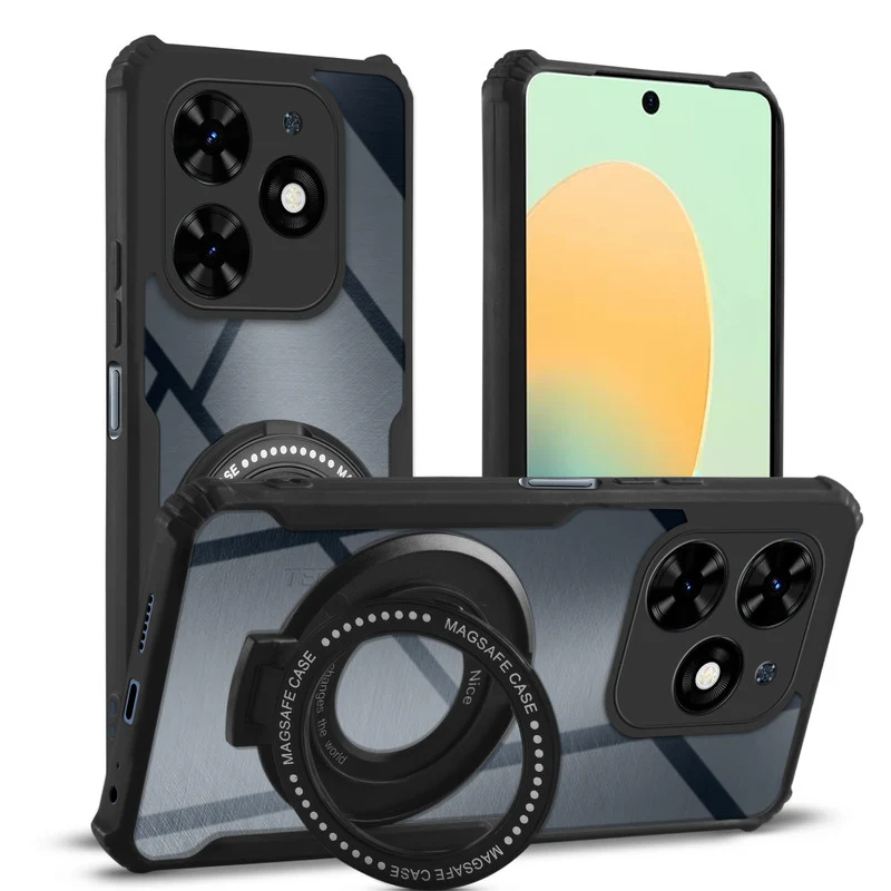 Premium Acrylic Transparent Case with Matte Ring Holder Kickstand Back Cover for Tecno Spark Go 2024