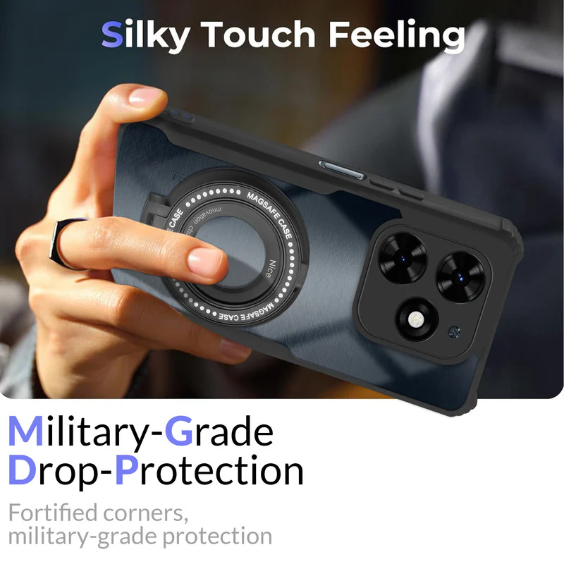 Premium Acrylic Transparent Case with Matte Ring Holder Kickstand Back Cover for Tecno Spark Go 2024 - Image 6