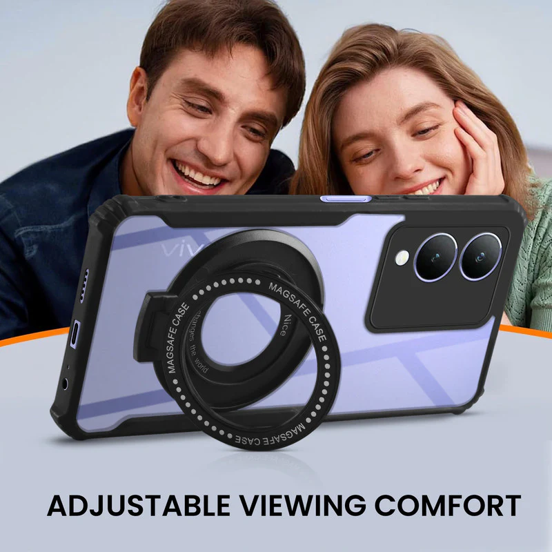 Premium Acrylic Transparent Case with Matte Ring Holder Kickstand Back Cover for Vivo Y17s - Image 5