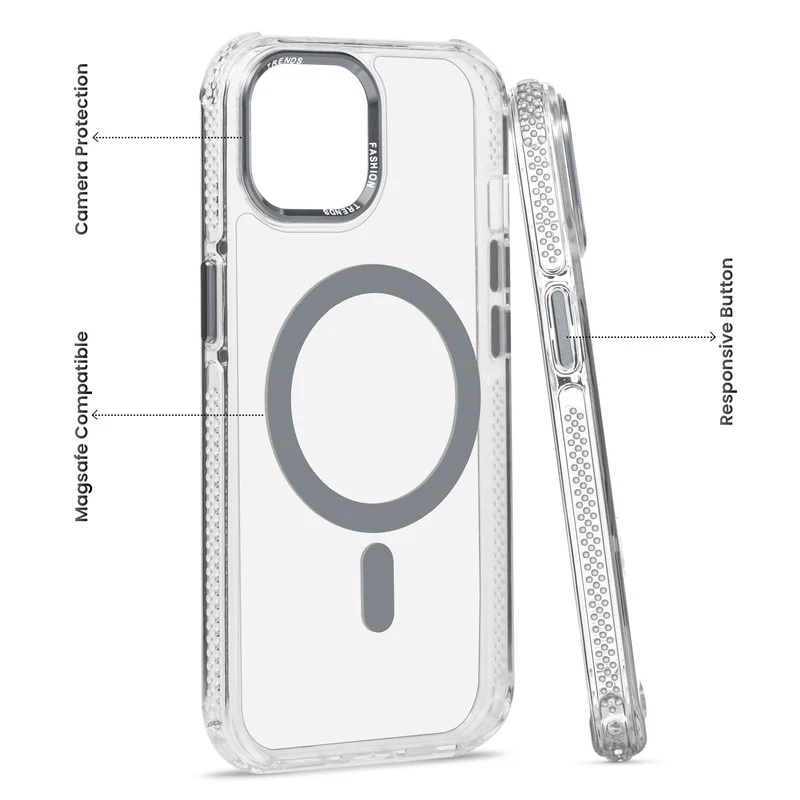Premium Crystal Clear Hard Back Case For Apple iPhone 14 with Strong Wireless Charging Support Magnet & Colored Metal finish Ring Camera Protection - Image 10