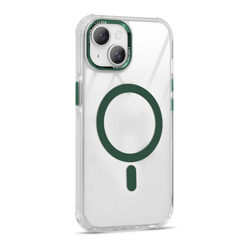 Premium Crystal Clear Hard Back Case For Apple iPhone 14 with Strong Wireless Charging Support Magnet & Colored Metal finish Ring Camera Protection - Image 24