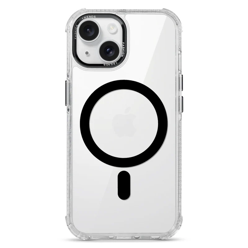 Premium Crystal Clear Hard Back Case For Apple iPhone 14 with Strong Wireless Charging Support Magnet & Colored Metal finish Ring Camera Protection - Image 3
