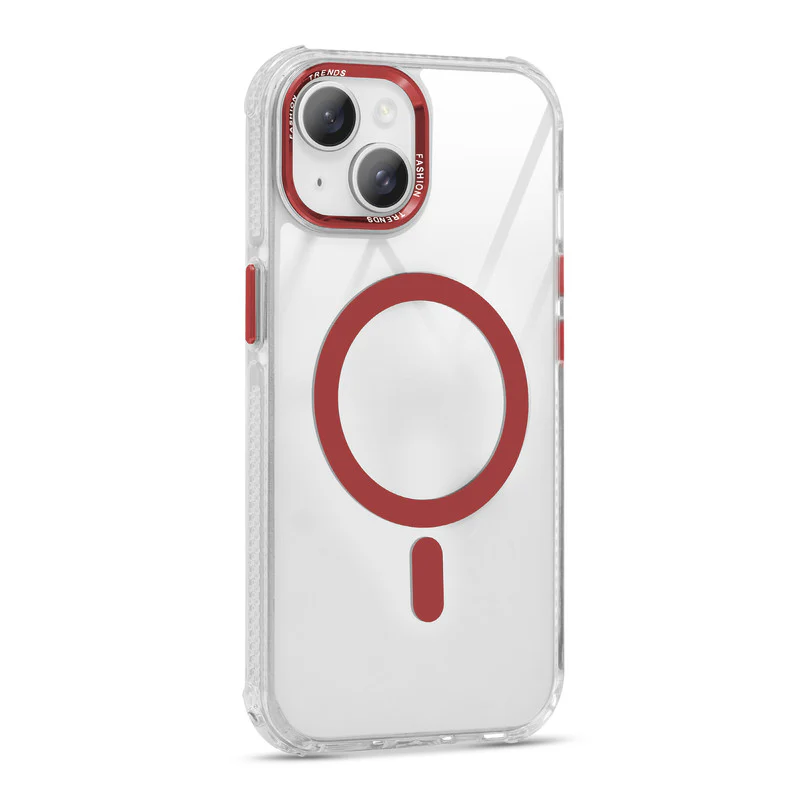 Premium Crystal Clear Hard Back Case For Apple iPhone 14 with Strong Wireless Charging Support Magnet & Colored Metal finish Ring Camera Protection - Image 30