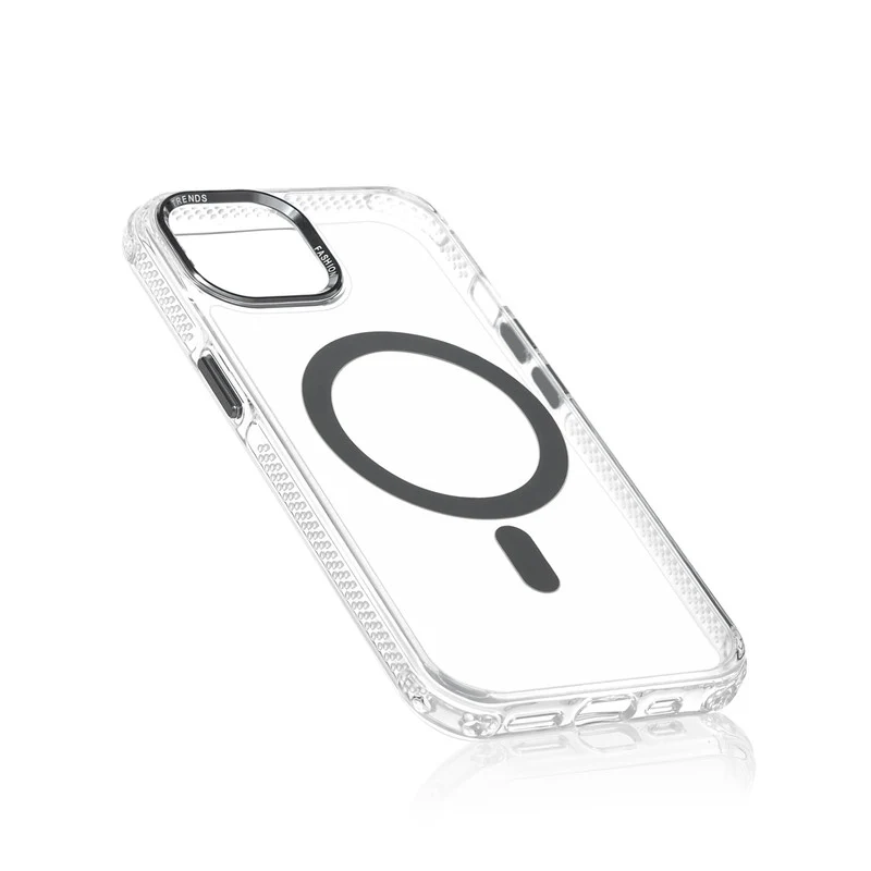 Premium Crystal Clear Hard Back Case For Apple iPhone 14 with Strong Wireless Charging Support Magnet & Colored Metal finish Ring Camera Protection - Image 5