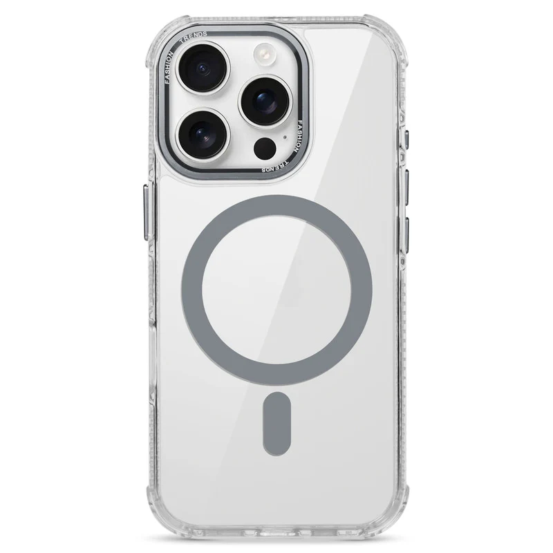 Premium Crystal Clear Hard Back Case For Apple iPhone 15 Pro Max with Strong Wireless Charging Support Magnet & Colored Metal finish Ring Camera Protection - Image 15
