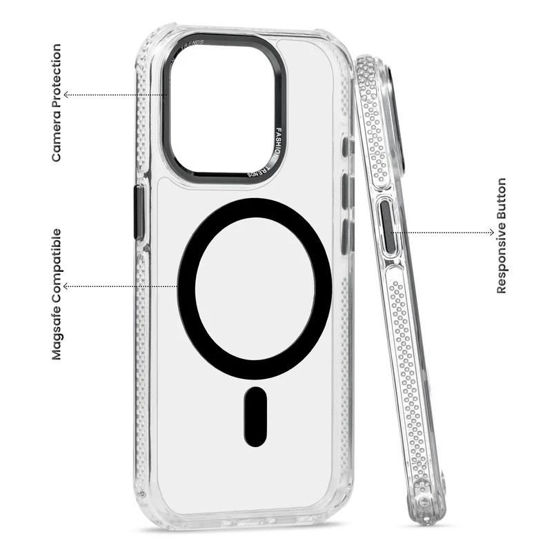 Premium Crystal Clear Hard Back Case For Apple iPhone 15 Pro Max with Strong Wireless Charging Support Magnet & Colored Metal finish Ring Camera Protection - Image 4