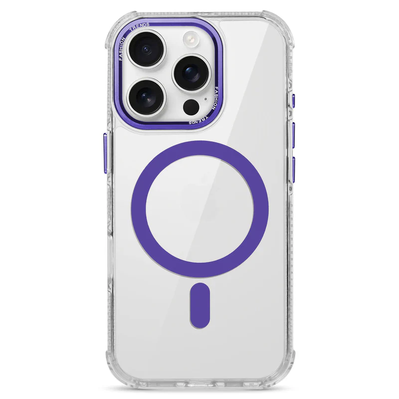 Premium Crystal Clear Hard Back Case For Apple iPhone 15 Pro Max with Strong Wireless Charging Support Magnet & Colored Metal finish Ring Camera Protection - Image 9