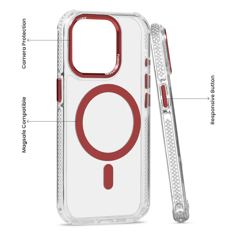 Premium Crystal Clear Hard Back Case For Apple iPhone 15 Pro with Strong Wireless Charging Support Magnet & Colored Metal finish Ring Camera Protection - Image 28