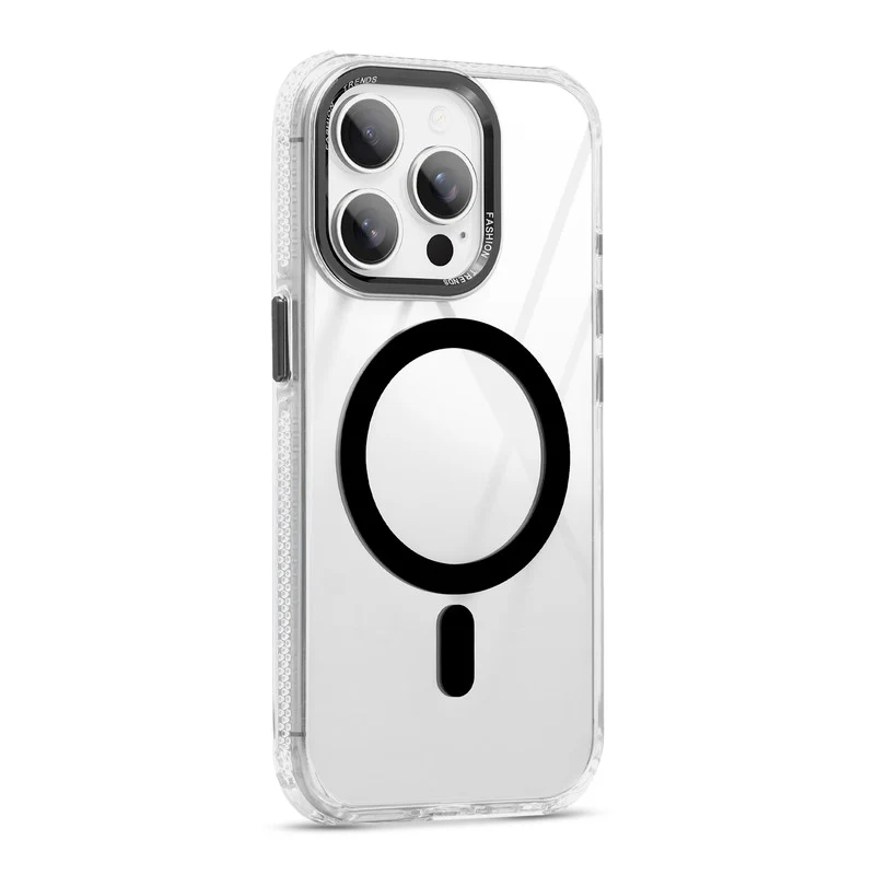 Premium Crystal Clear Hard Back Case For Apple iPhone 15 Pro with Strong Wireless Charging Support Magnet & Colored Metal finish Ring Camera Protection - Image 6