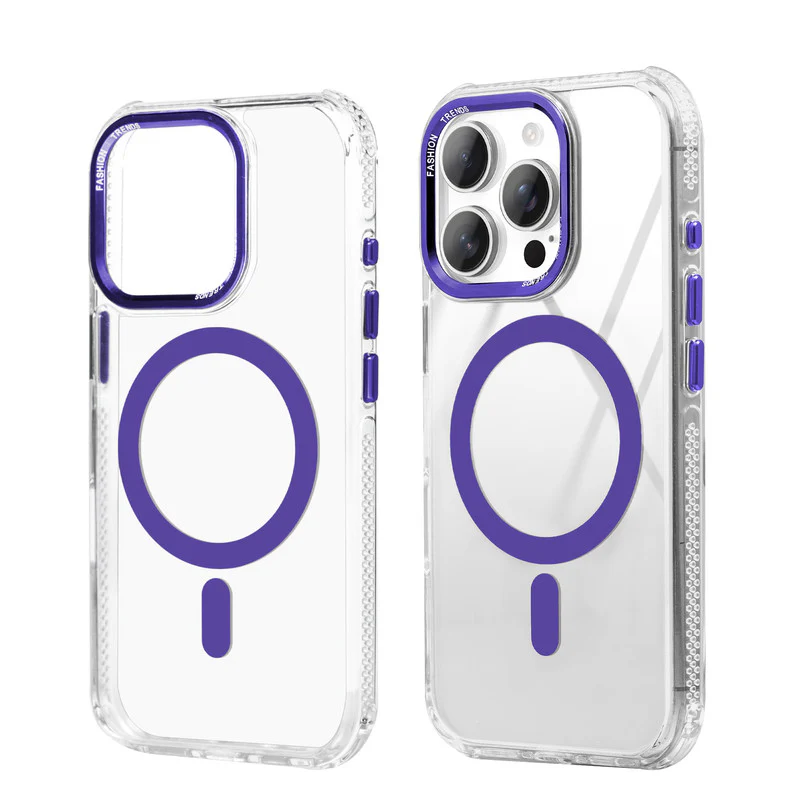 Premium Crystal Clear Hard Back Case For Apple iPhone 15 Pro with Strong Wireless Charging Support Magnet & Colored Metal finish Ring Camera Protection - Image 7