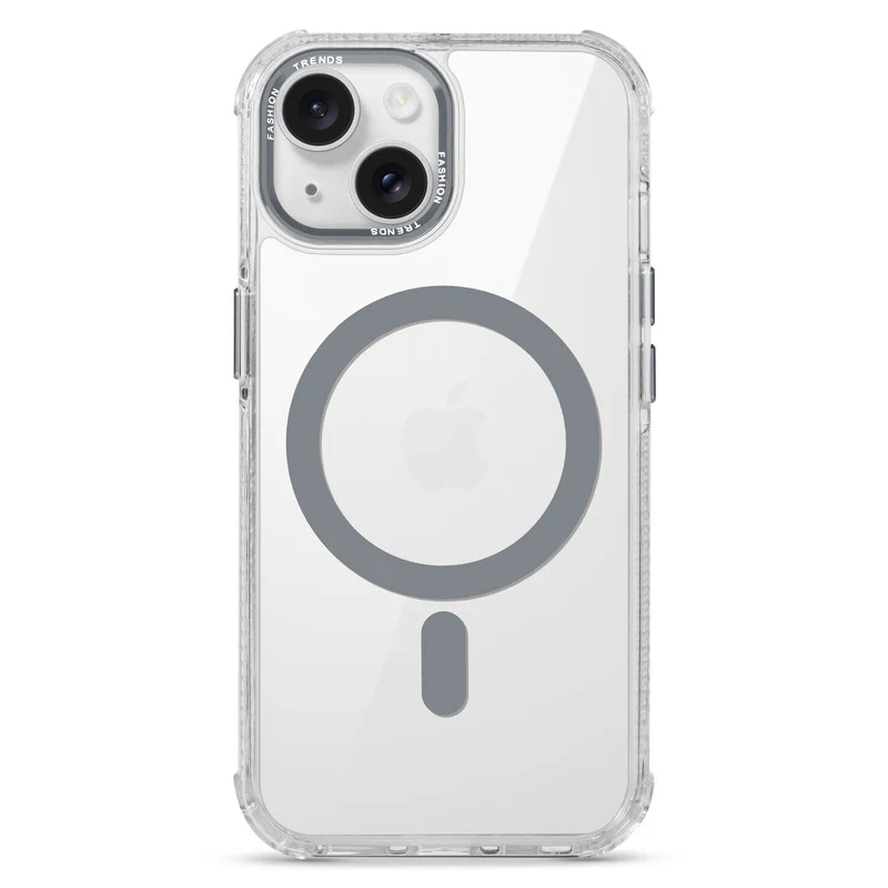 Premium Crystal Clear Hard Back Case For Apple iPhone 15 with Strong Wireless Charging Support Magnet & Colored Metal finish Ring Camera Protection - Image 15