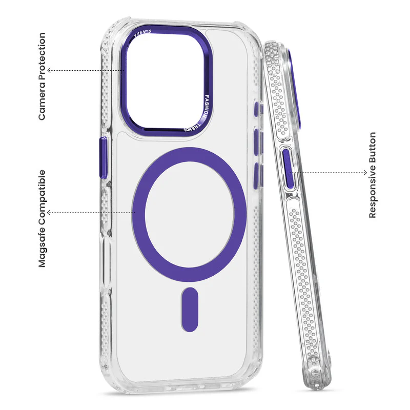 Premium Crystal Clear Hard Back Case For Apple iphone 16 Pro Max with Strong Wireless Charging Support Magnet & Colored Metal finish Ring Camera Protection - Image 10