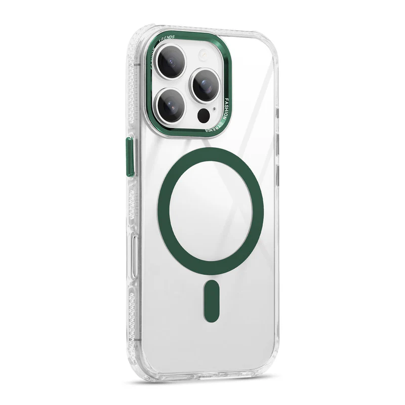 Premium Crystal Clear Hard Back Case For Apple iphone 16 Pro Max with Strong Wireless Charging Support Magnet & Colored Metal finish Ring Camera Protection - Image 24