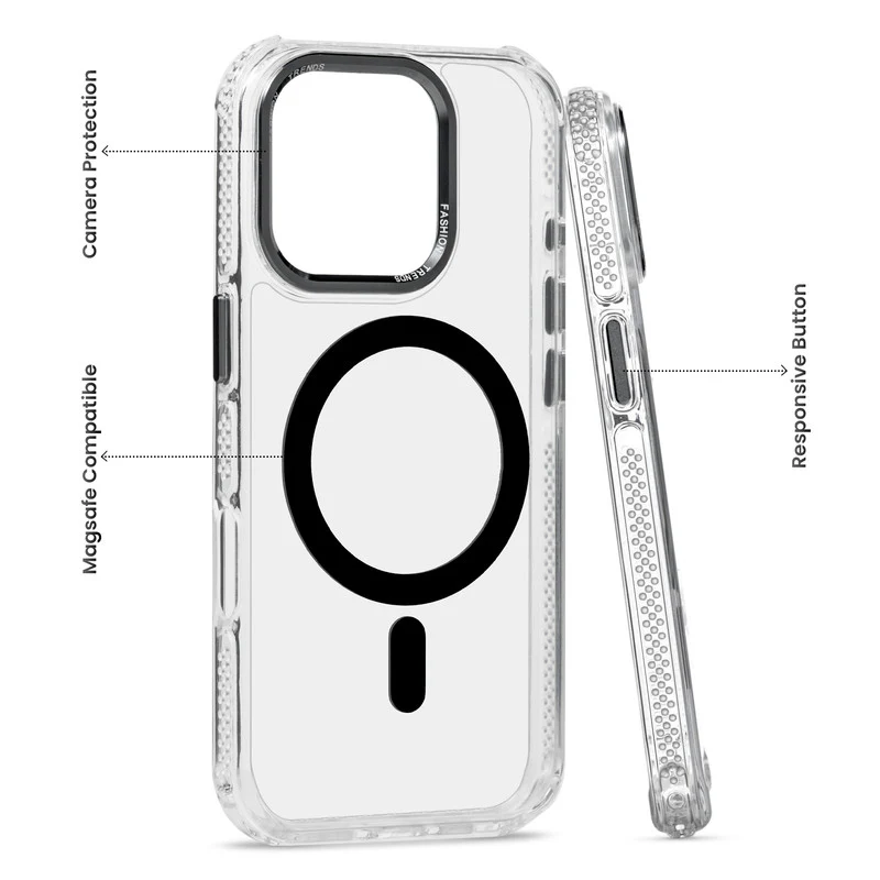 Premium Crystal Clear Hard Back Case For Apple iphone 16 Pro Max with Strong Wireless Charging Support Magnet & Colored Metal finish Ring Camera Protection - Image 4