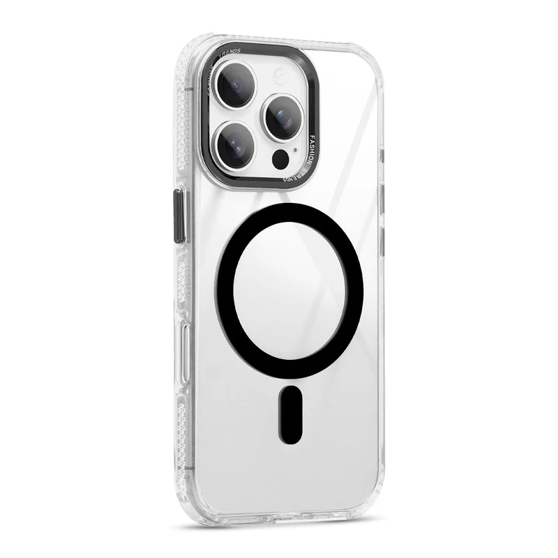Premium Crystal Clear Hard Back Case For Apple iPhone 16 Pro with Strong Wireless Charging Support Magnet & Colored Metal finish Ring Camera Protection - Image 12