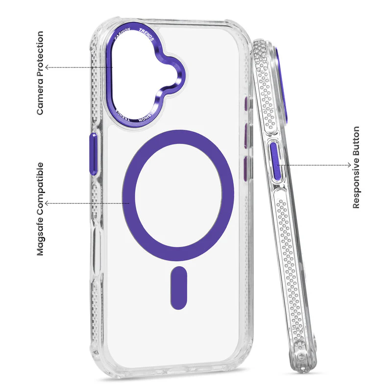 Premium Crystal Clear Hard Back Case For Apple iPhone 16 with Strong Wireless Charging Support Magnet & Colored Metal finish Ring Camera Protection - Image 10