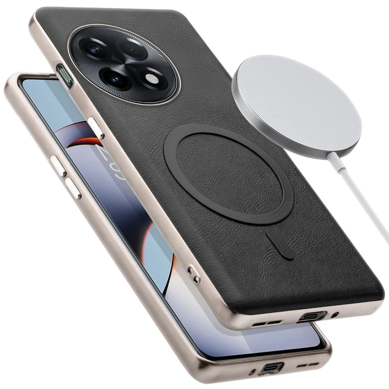 Premium Faux Leather Wireless Charging Support Compatible Case for OnePlus 11R 5G With Metal Finish Edges