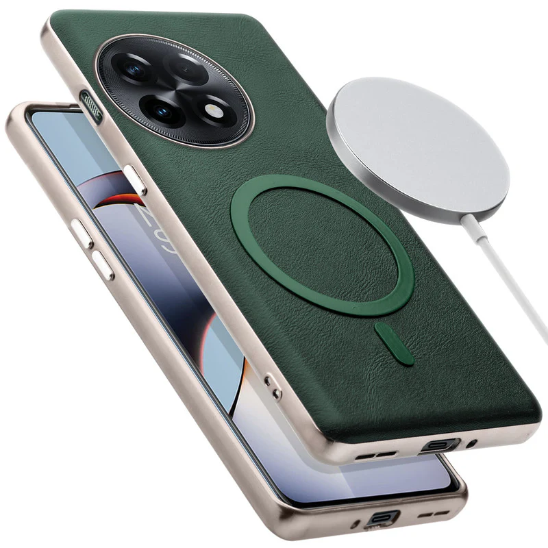 Premium Faux Leather Wireless Charging Support Compatible Case for OnePlus 11R 5G With Metal Finish Edges - Image 19