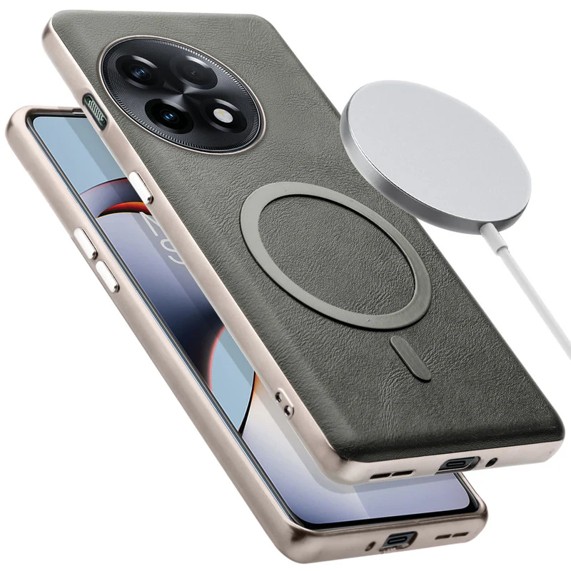 Premium Faux Leather Wireless Charging Support Compatible Case for OnePlus 11R 5G With Metal Finish Edges - Image 25
