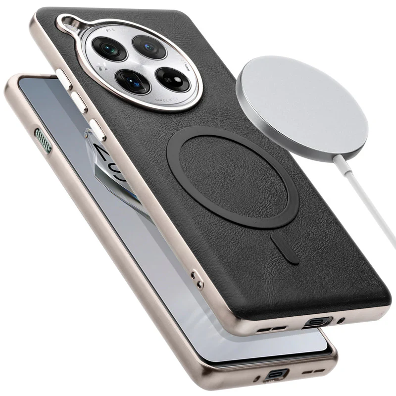 Premium Faux Leather Wireless Charging Support Compatible Case for OnePlus 12 5G With Metal Finish Edges