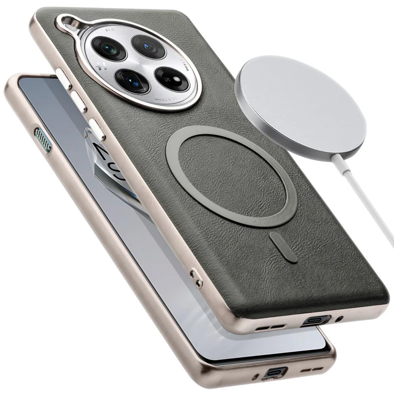 Premium Faux Leather Wireless Charging Support Compatible Case for OnePlus 12 5G With Metal Finish Edges - Image 25