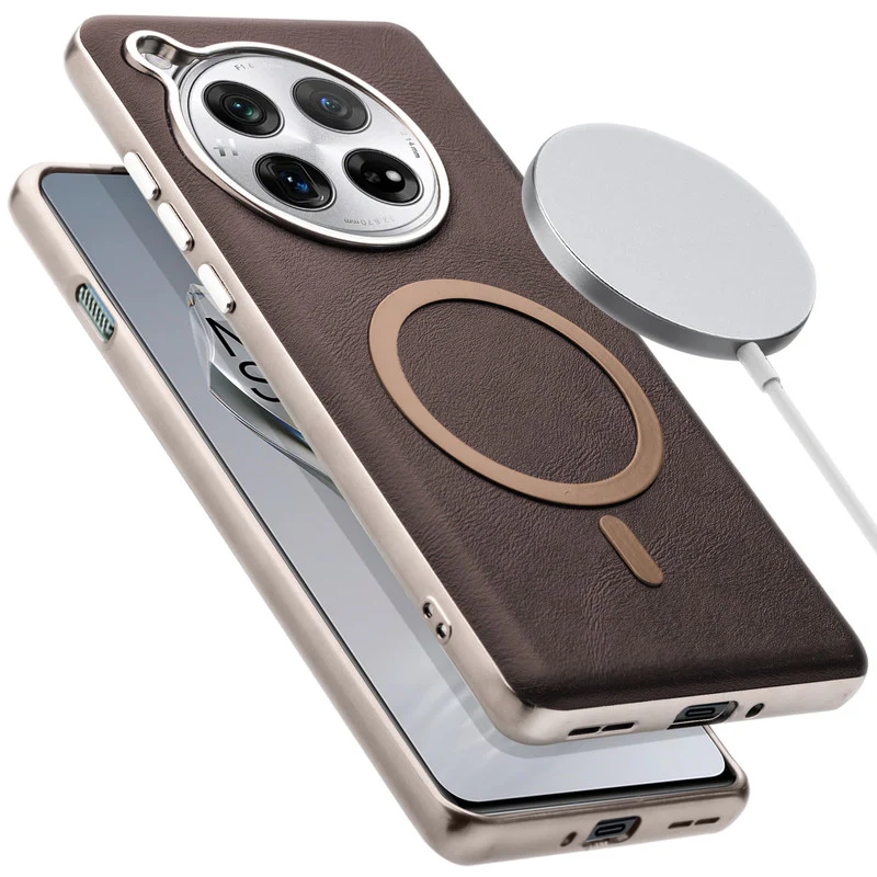 Premium Faux Leather Wireless Charging Support Compatible Case for OnePlus 12 5G With Metal Finish Edges - Image 7