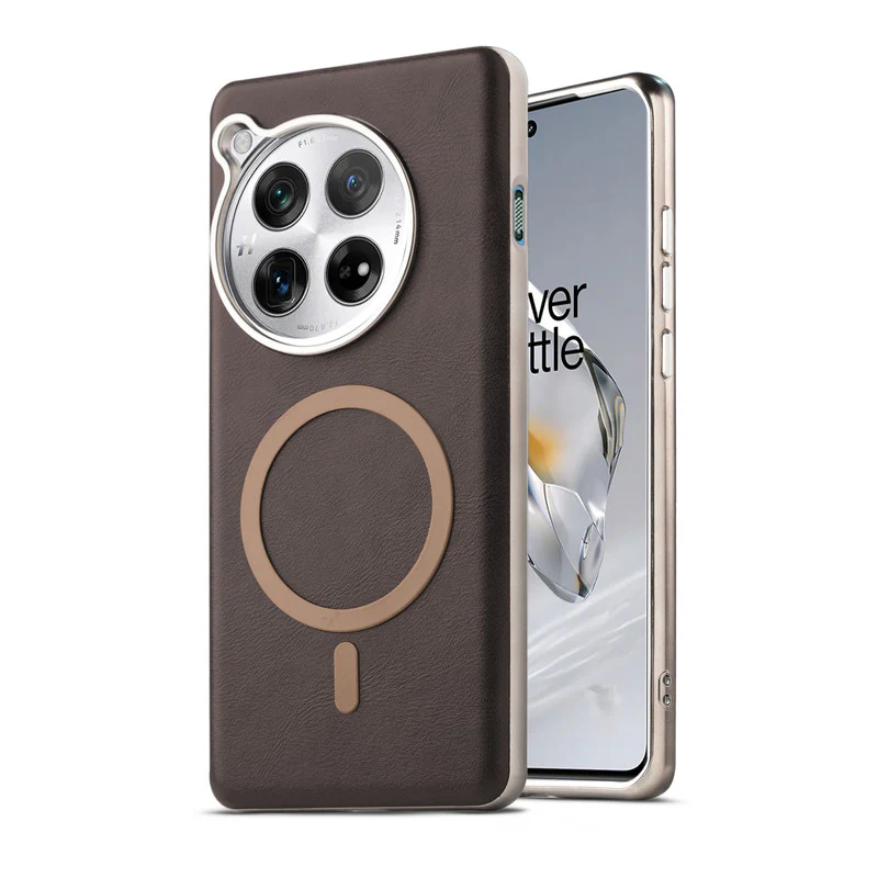 Premium Faux Leather Wireless Charging Support Compatible Case for OnePlus 12 5G With Metal Finish Edges - Image 9