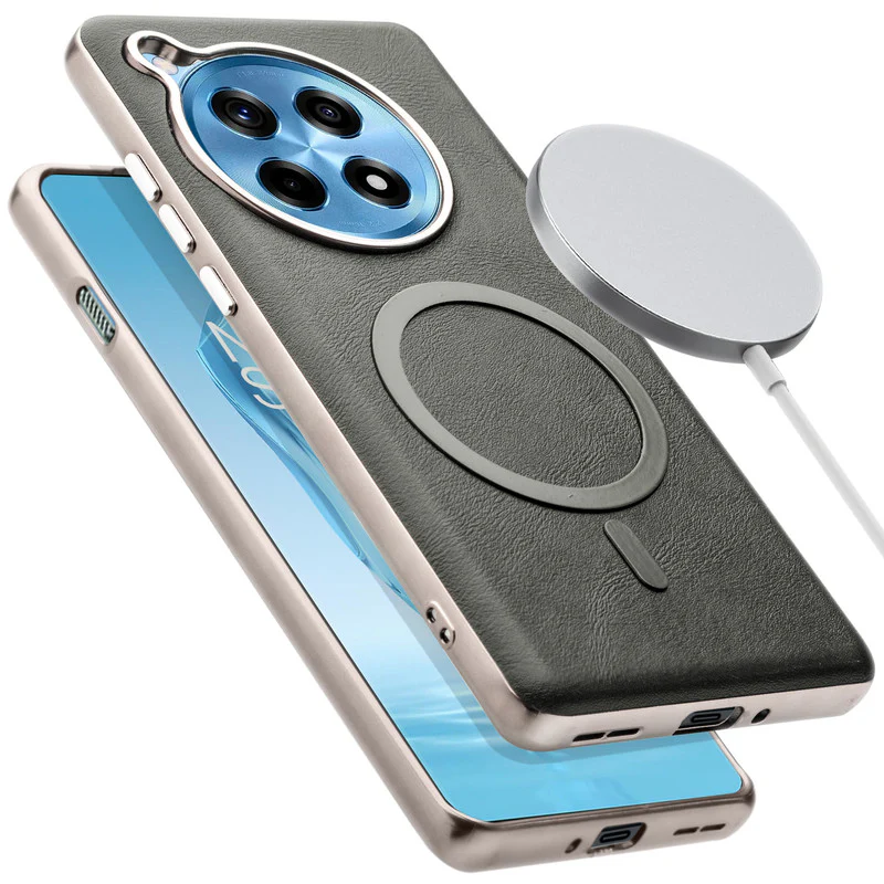 Premium Faux Leather Wireless Charging Support Compatible Case for OnePlus 12R 5G With Metal Finish Edges - Image 25