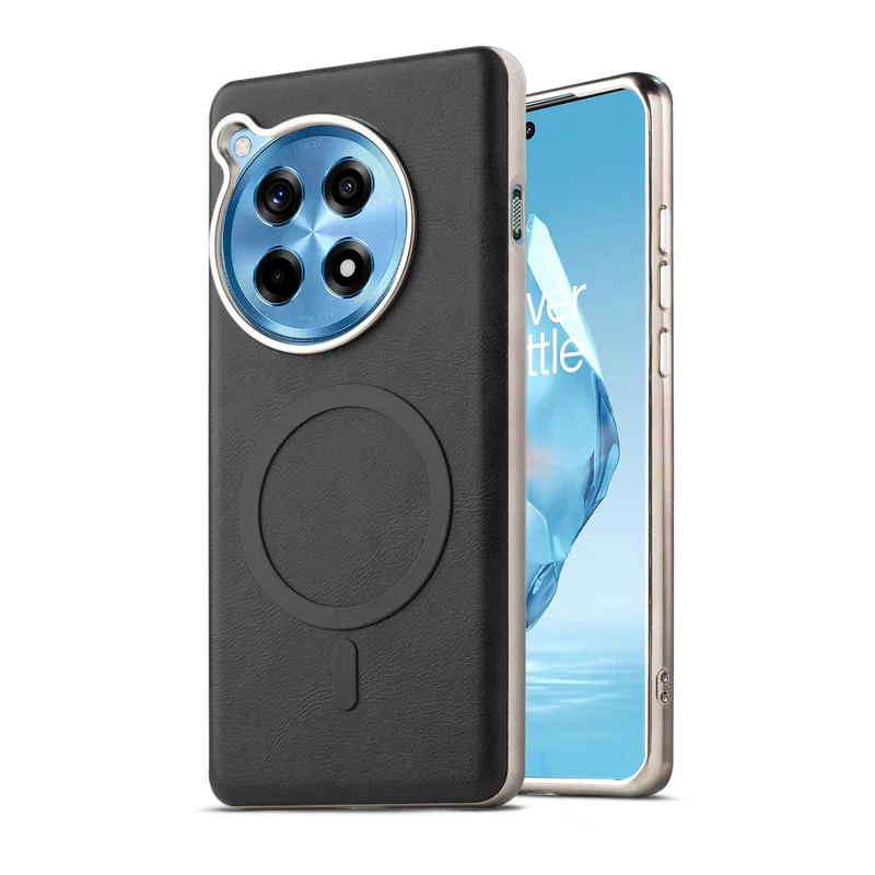 Premium Faux Leather Wireless Charging Support Compatible Case for OnePlus 12R 5G With Metal Finish Edges - Image 3