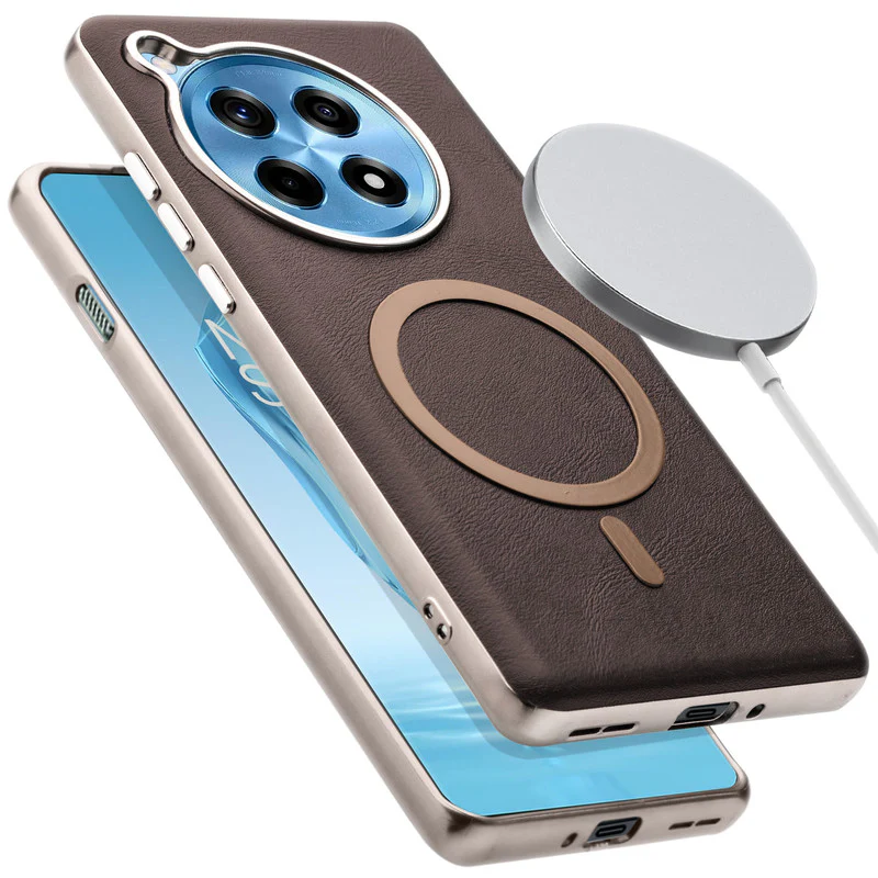 Premium Faux Leather Wireless Charging Support Compatible Case for OnePlus 12R 5G With Metal Finish Edges - Image 7