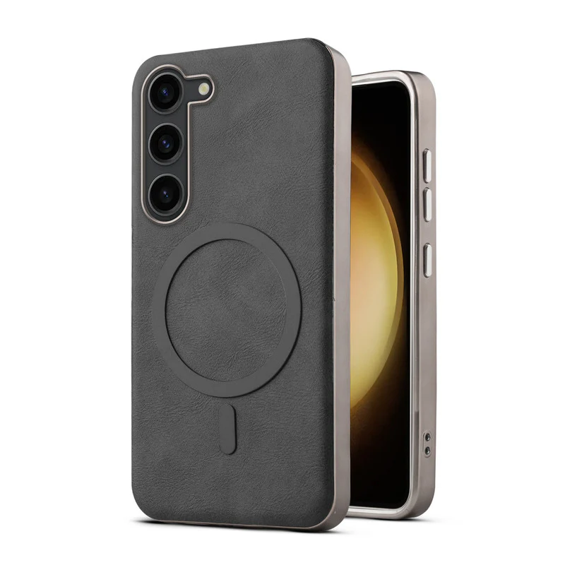 Premium Faux Leather Wireless Charging Support Compatible Case for Samsung S23 5G With Metal Finish Edges - Image 3