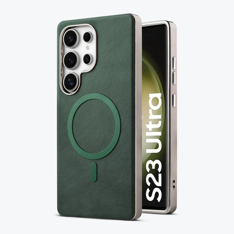 Premium Faux Leather Wireless Charging Support Compatible Case for Samsung S23 Ultra 5G With Metal Finish Edges - Image 21