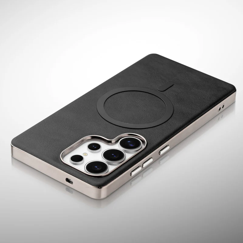 Premium Faux Leather Wireless Charging Support Compatible Case for Samsung S23 Ultra 5G With Metal Finish Edges - Image 5