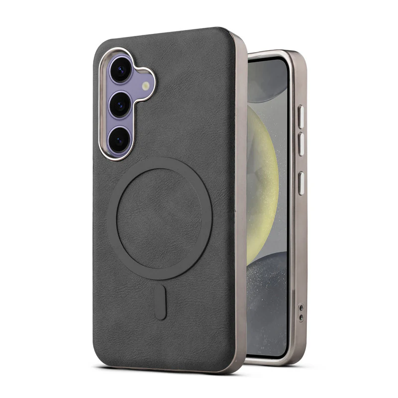 Premium Faux Leather Wireless Charging Support Compatible Case for Samsung S24 5G With Metal Finish Edges - Image 3