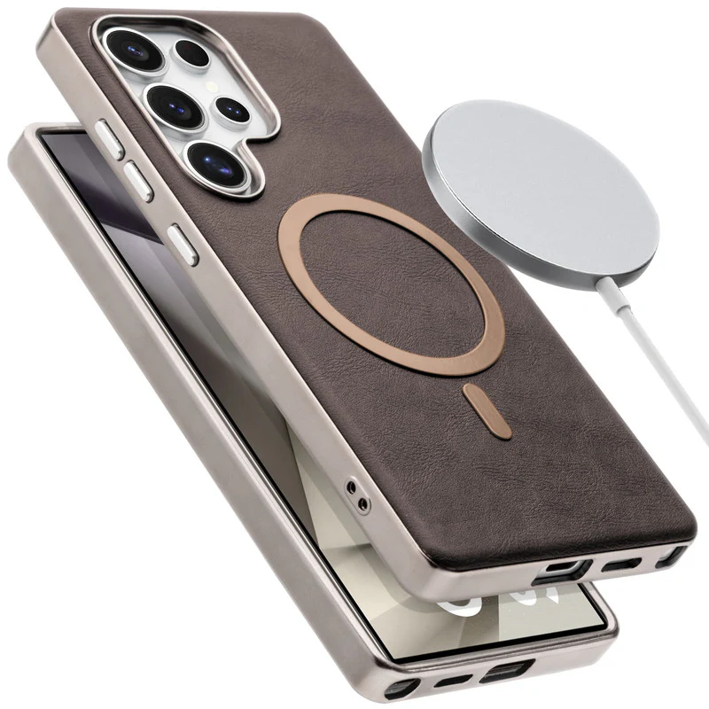 Premium Faux Leather Wireless Charging Support Compatible Case for Samsung S24 Ultra 5G With Metal Finish Edges - Image 7