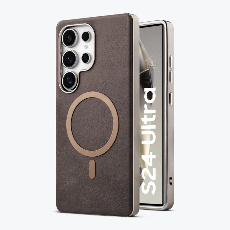 Premium Faux Leather Wireless Charging Support Compatible Case for Samsung S24 Ultra 5G With Metal Finish Edges - Image 9