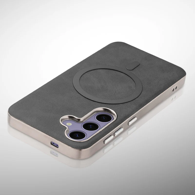 Premium Faux Leather Wireless Charging Support Compatible Case for Samsung S25 5G With Metal Finish Edges - Image 5