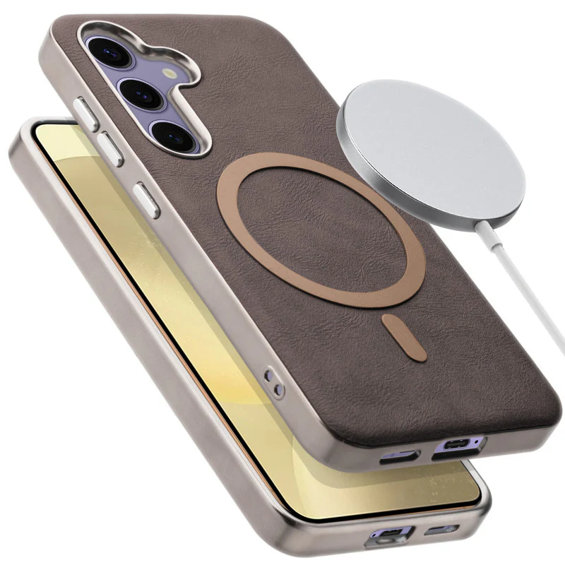 Premium Faux Leather Wireless Charging Support Compatible Case for Samsung S25 5G With Metal Finish Edges - Image 7