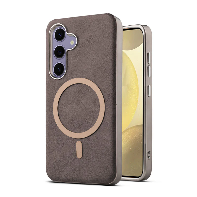 Premium Faux Leather Wireless Charging Support Compatible Case for Samsung S25 5G With Metal Finish Edges - Image 9