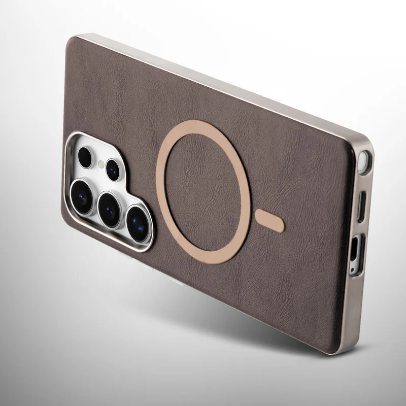 Premium Faux Leather Wireless Charging Support Compatible Case for Samsung S25 Ultra 5G With Metal Finish Edges - Image 12