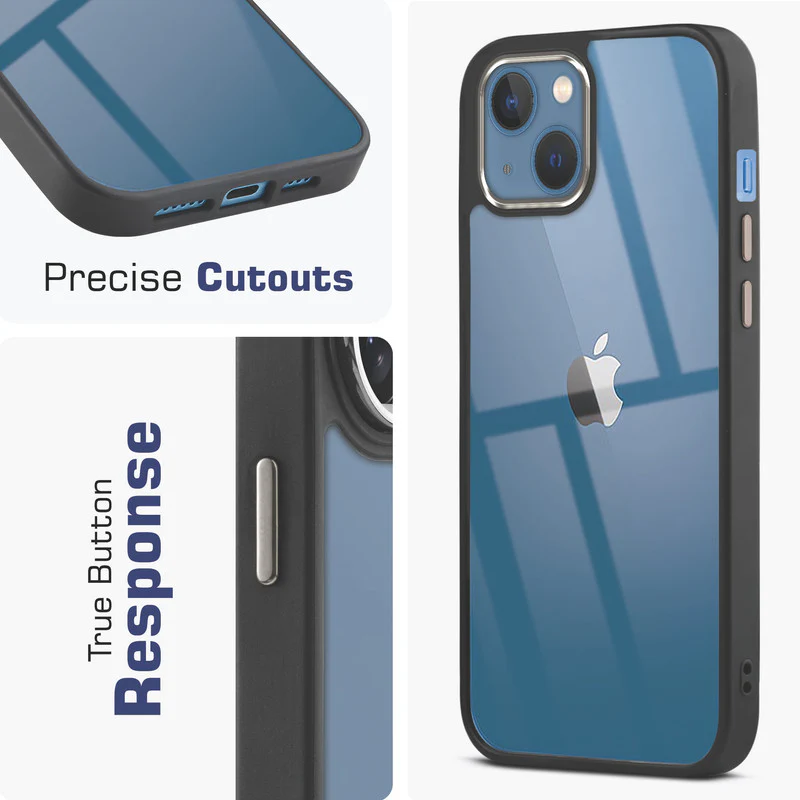 Premium Silicone Frame with Clear Back & Silver Camera Ring Back Case Cover For Apple iPhone 13 - Image 5