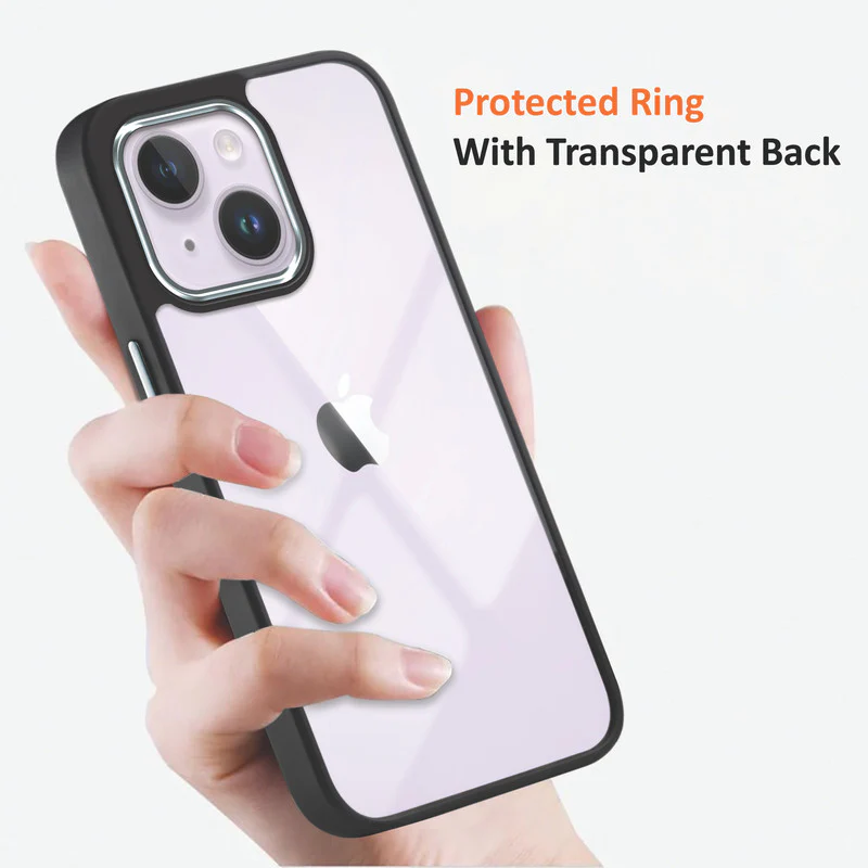 Premium Silicone Frame with Clear Back & Silver Camera Ring Back Case Cover For Apple iPhone 14 Plus - Image 6