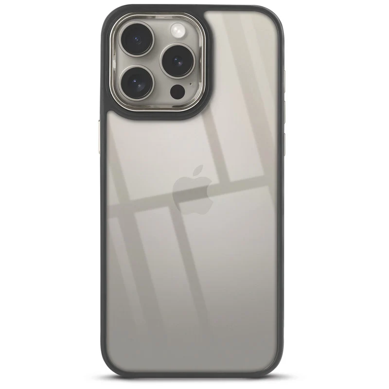 Premium Silicone Frame with Clear Back & Silver Camera Ring Back Case Cover For Apple iPhone 15 Pro - Image 3